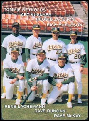 91MCOA 28 Checklist Card (Tommie Reynolds Art Kusnyer Reggie Jackson Rick Burleson Rene Lachemann Dave Duncan Dave McKay) CO.jpg